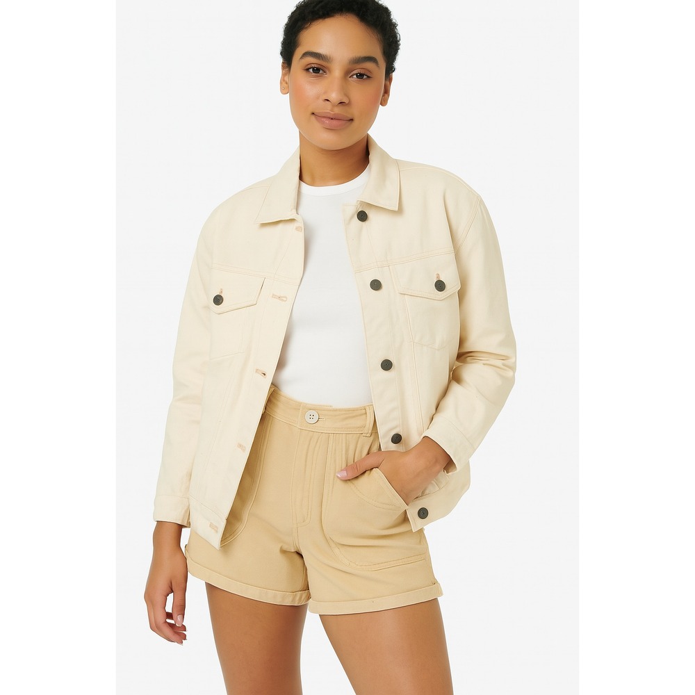 Free People Women's Jolene Trucker Denim Jacket Ecru Size M | Oversized